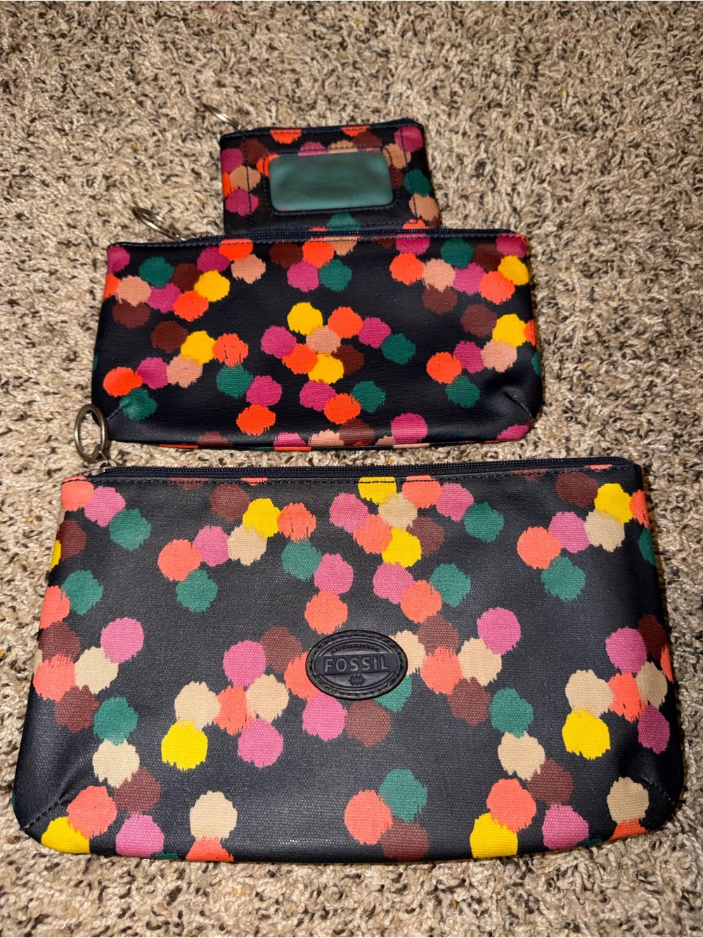 Fossil Black Multi-Color Dot Cosmetic Bag Set